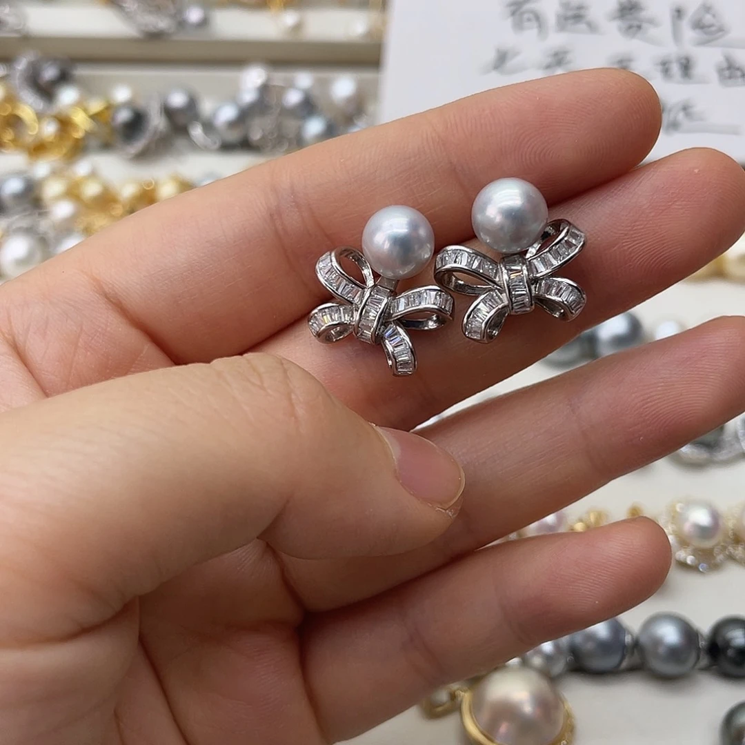 银S925镶嵌海水珍珠耳饰