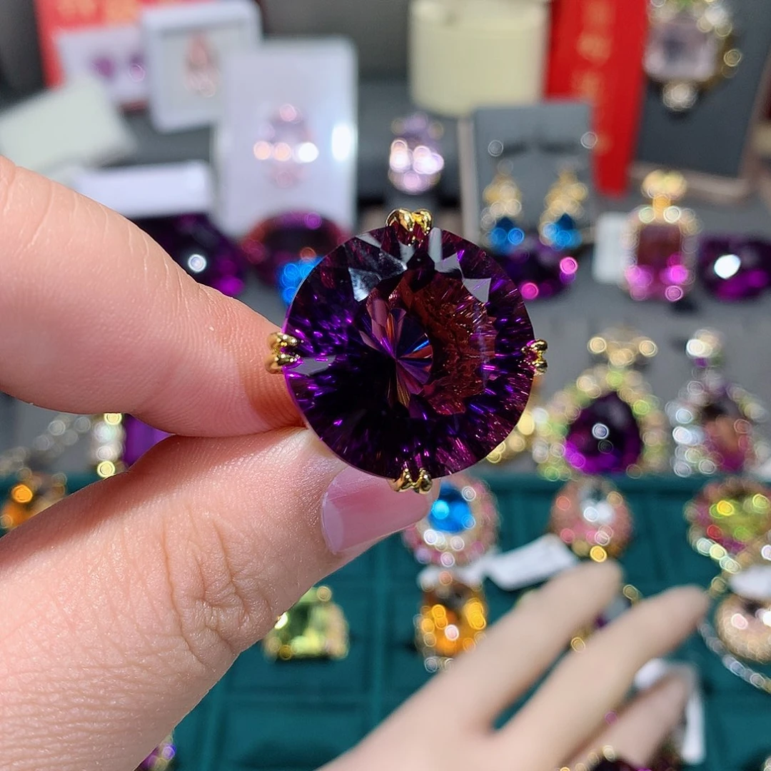 紫晶戒指银S925镶嵌鸿*戒指