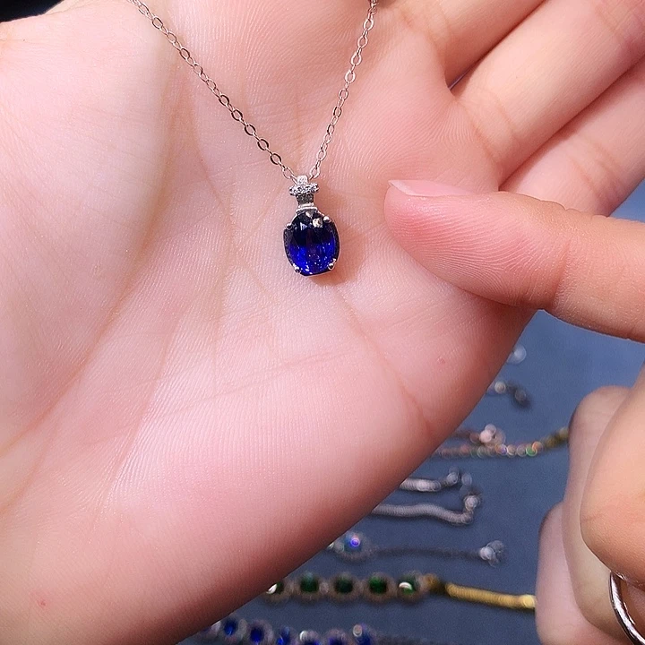 蓝宝石吊坠(赠链)银S925镶嵌