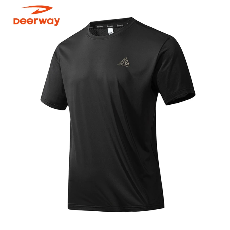 德尔惠夏季冰丝透气运动T恤男户外跑步健身弹力透气休闲短袖上衣