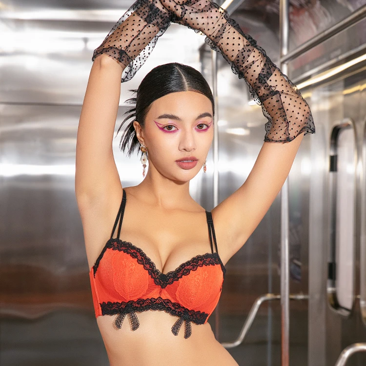 【艳火迷踪3/4超厚馒头杯】小胸显大聚拢布迪设计女士蕾丝内衣文胸