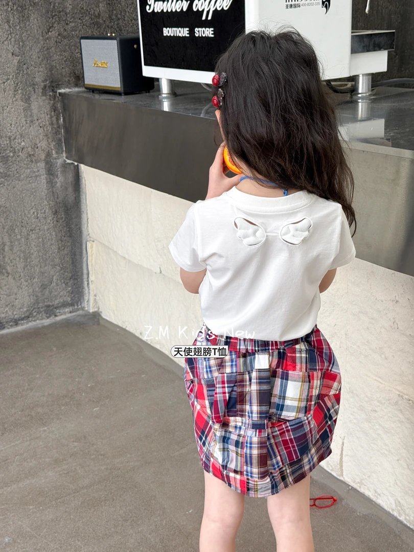 【天使翅膀】2025夏季儿童辣妹短袖白色翅膀半袖女童T恤N-65087