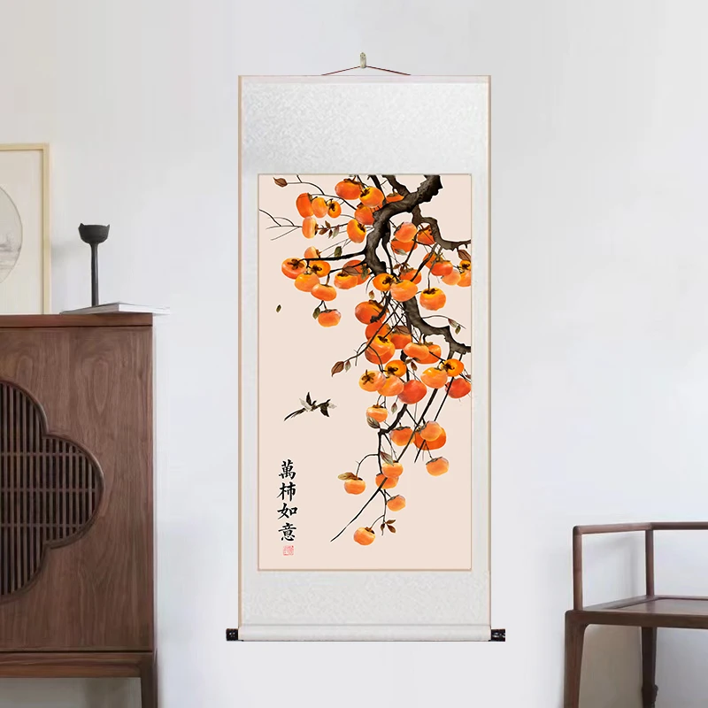 《萬事如意》大气背景墙竖幅挂画国风山水靠山风景装饰画玄关工艺M8