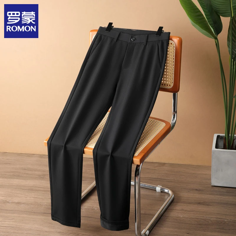 罗蒙休闲裤男士春夏新款弹力长裤商务直筒薄款透气舒适西装裤男