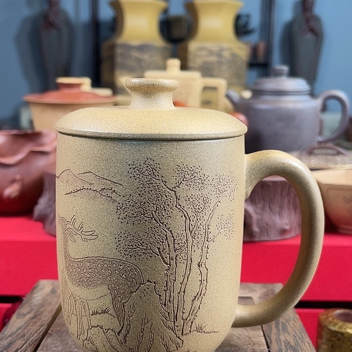 茶杯紫砂一鹿有你盖杯微瑕