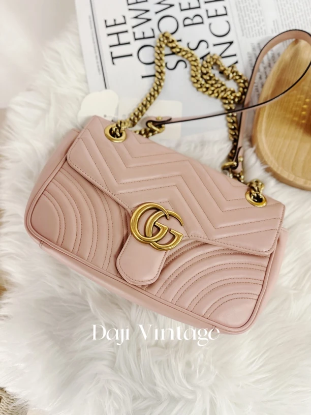 95新 GUCCI/古驰 大吉中古/古驰粉金马蒙26斜挎包