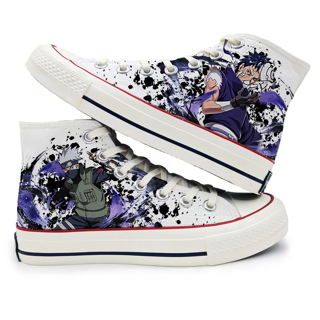 雷泽兽火影忍者鸣人联名高帮帆布鞋手绘鞋男鞋女鞋休闲潮流印花鞋