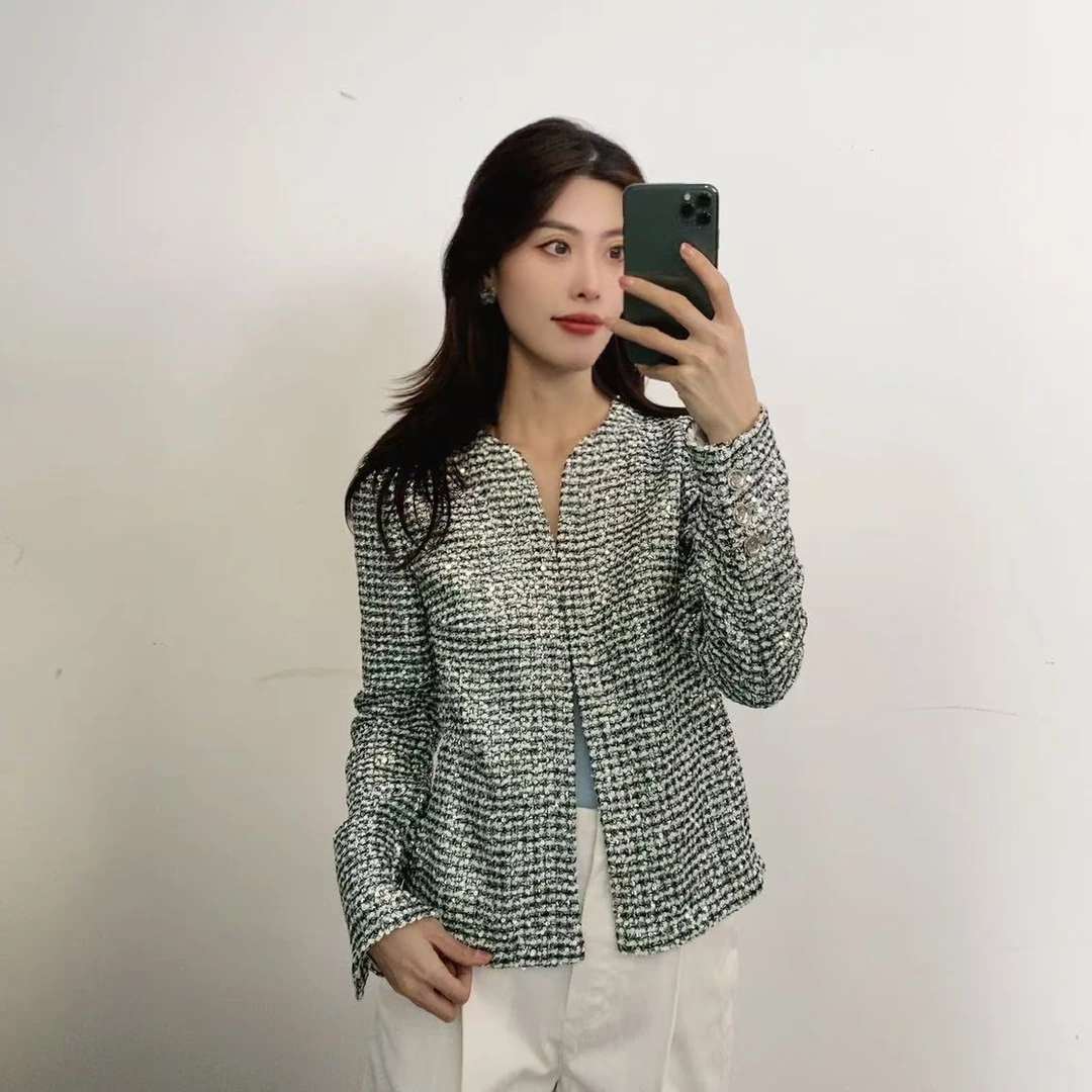 95新 Chanel/香奈儿 麦殿/23P银绿色亮片外套36码/241219CTTXT15