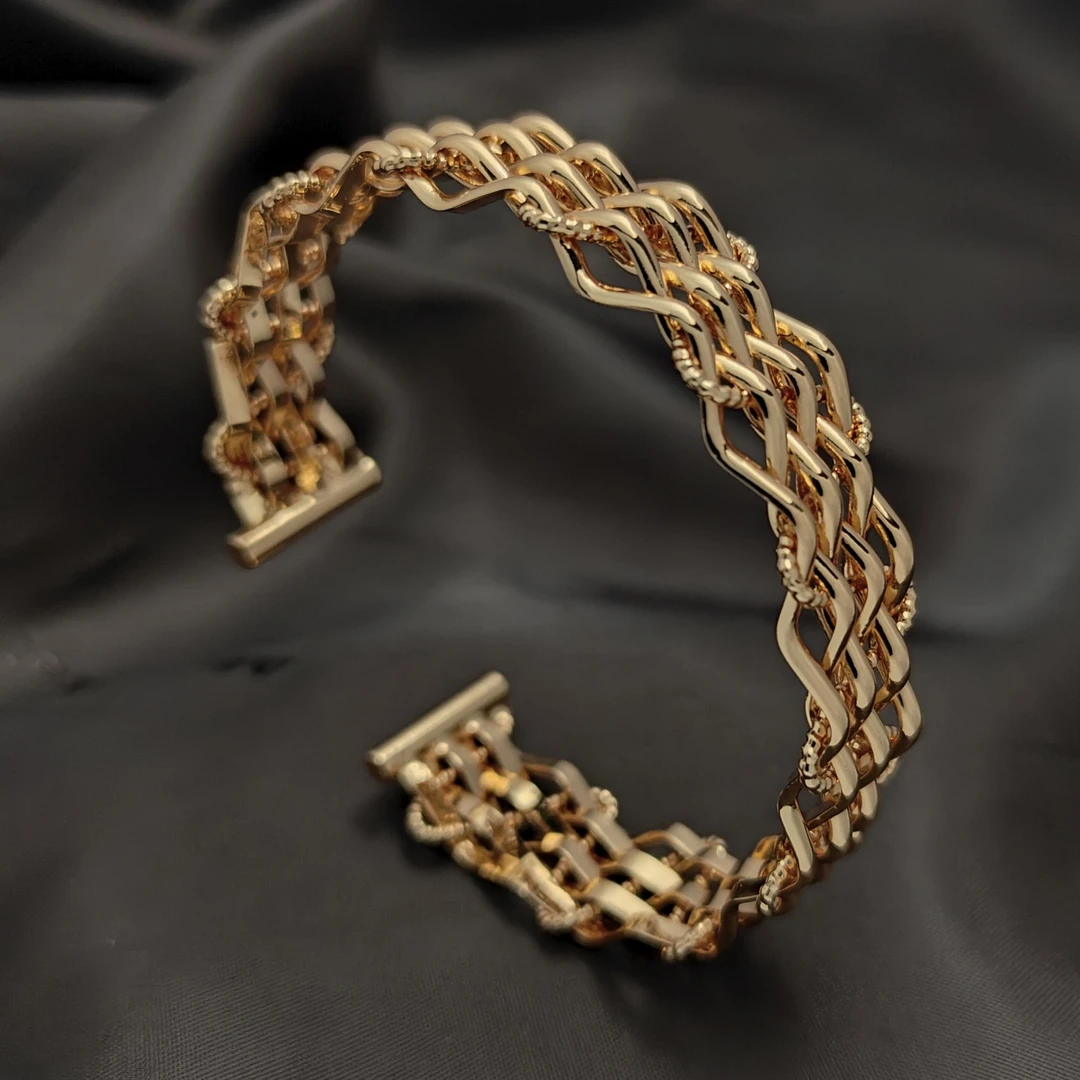 铜合金手镯 【编织】气质轻奢金银两色个性百搭千金风臂环【A4653】