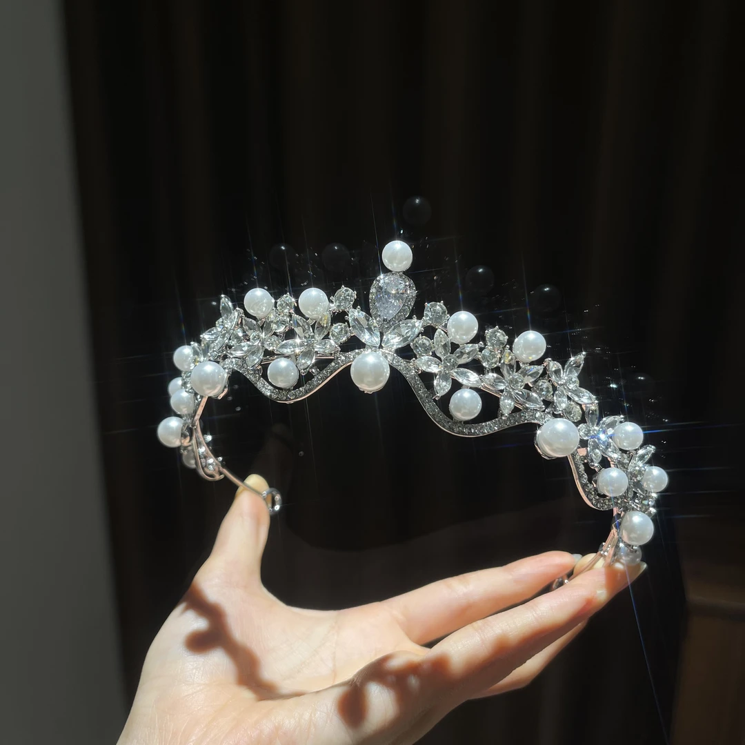 金钻新娘珍珠皇冠头饰气质结婚新娘配饰高级感儿童头饰儿童头饰