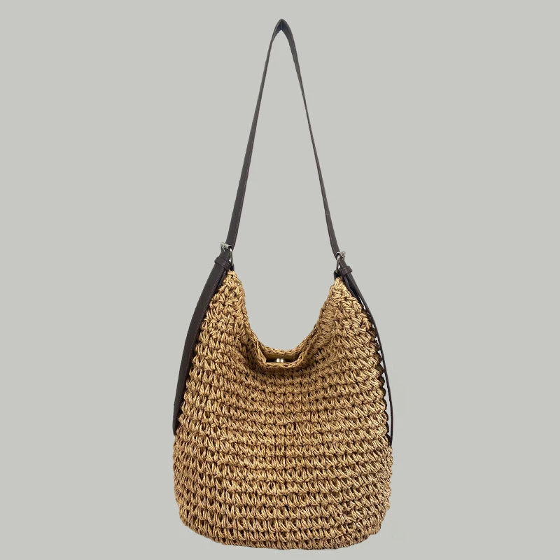 韩系高级感草编托特包女2025新款小众大容量斜挎包通勤编织单肩包