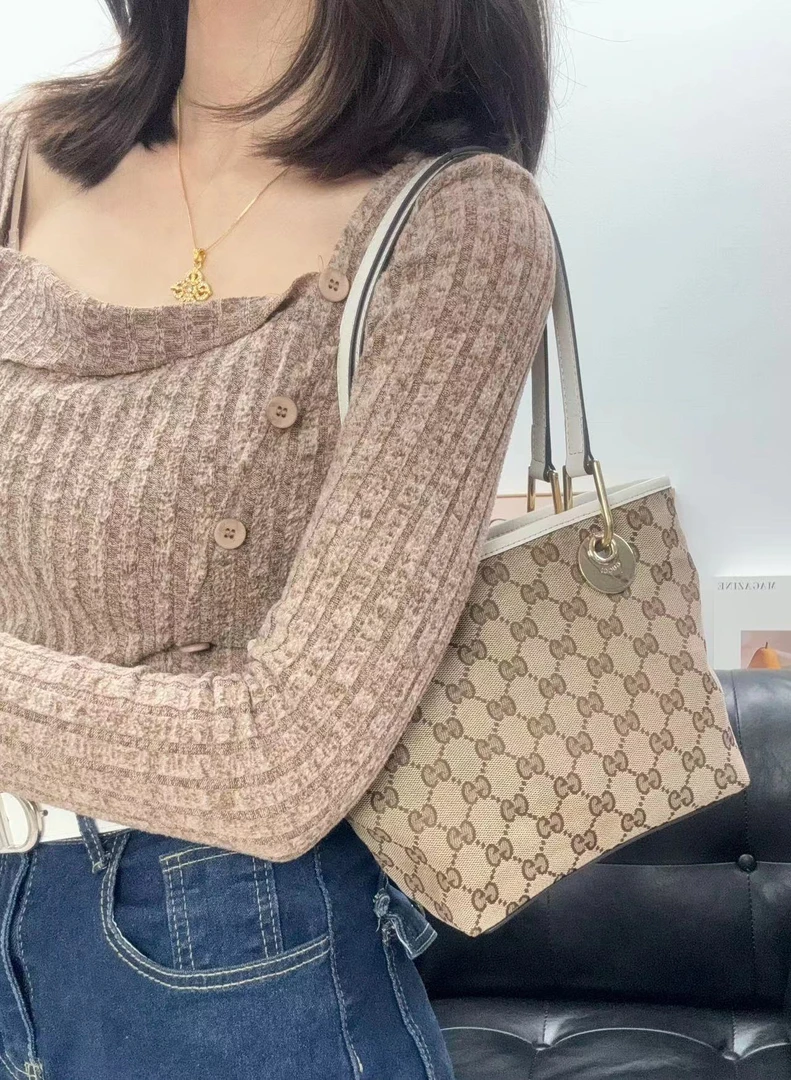 95新 GUCCI/古驰 小号老花单肩包托特包/秋境 09542