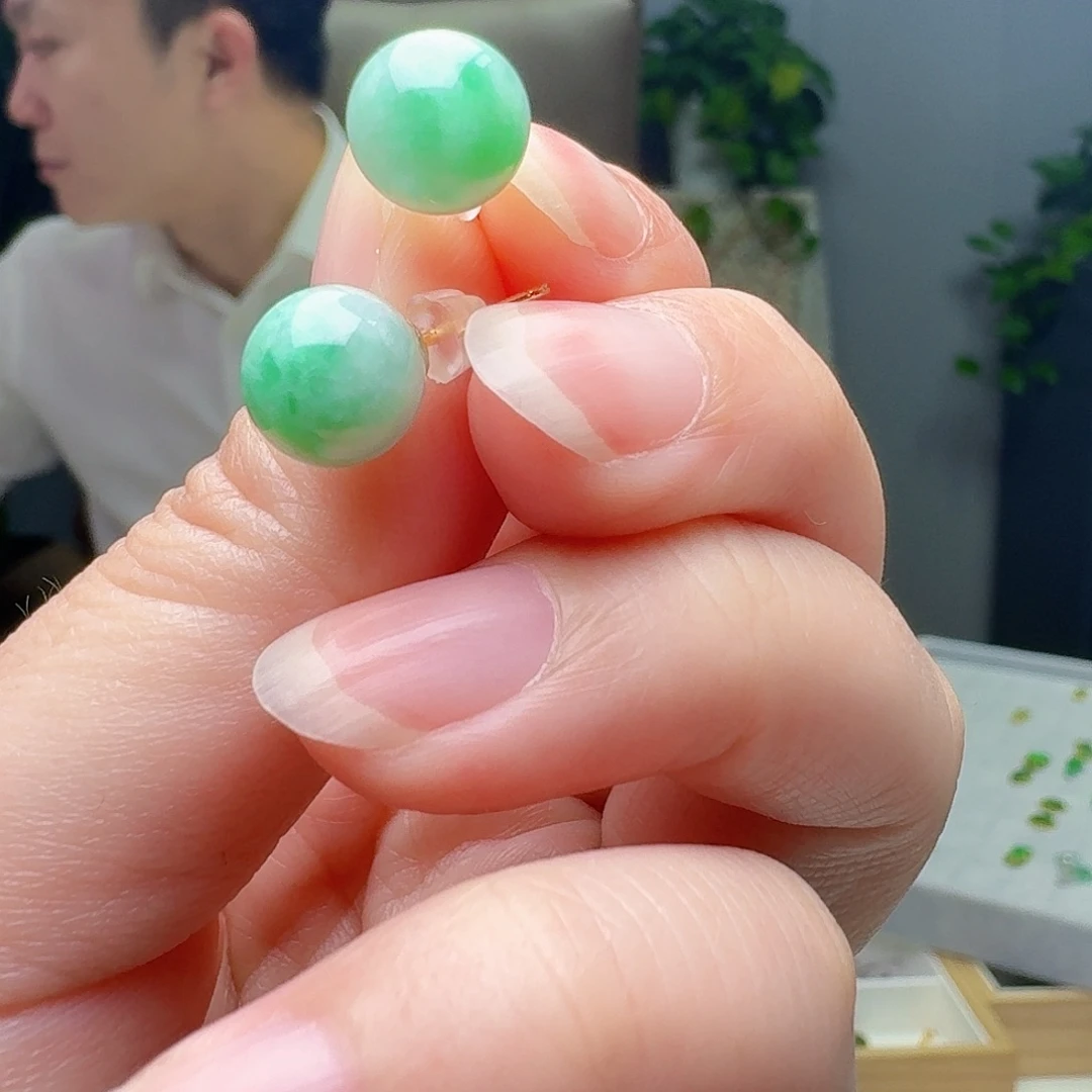 翡翠银S925镶嵌耳饰天然微瑕