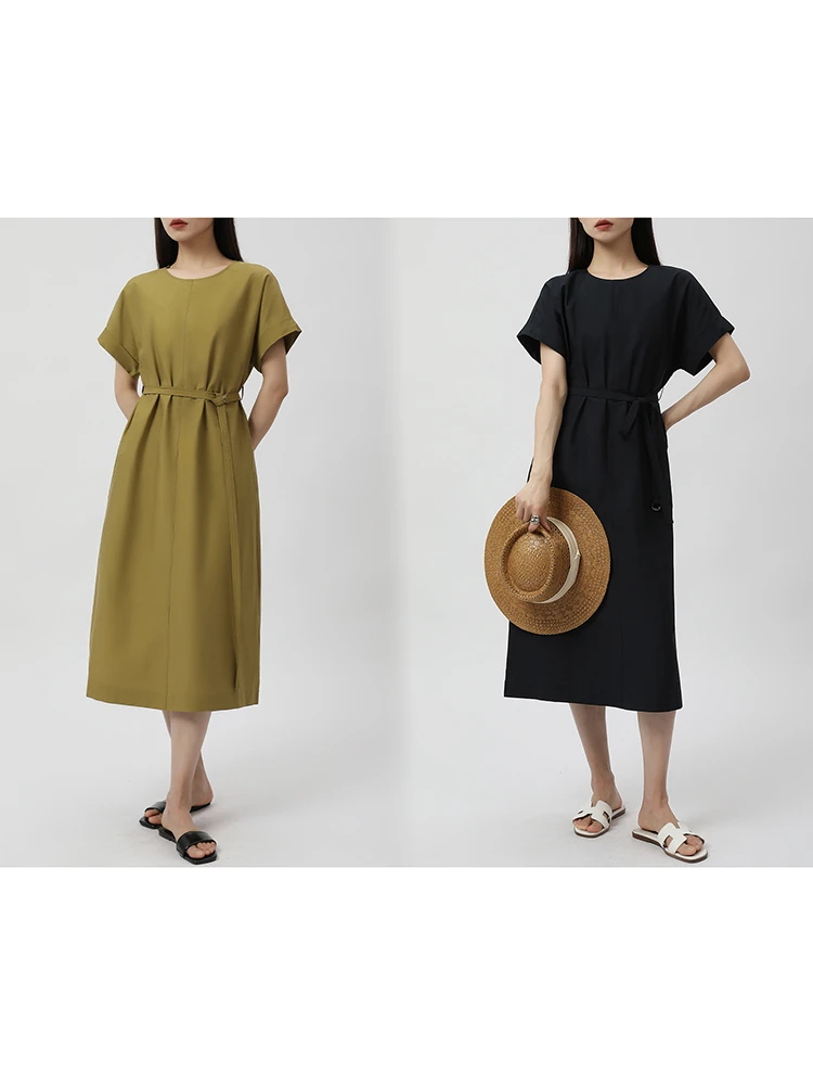 玛氏嘉敏 新品 简约气质短袖连衣裙 丝棉材质休闲连衣裙642121