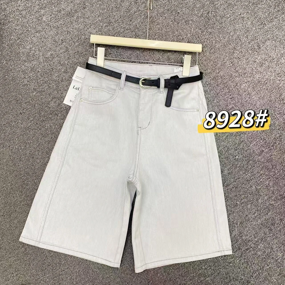 8928#夏季新款渣渣灰时尚潮流休闲百搭阔腿五分牛仔裤