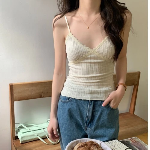 【露思同款】四季款自带胸垫纯欲蕾丝吊带背心百搭内搭辣妹美背打底