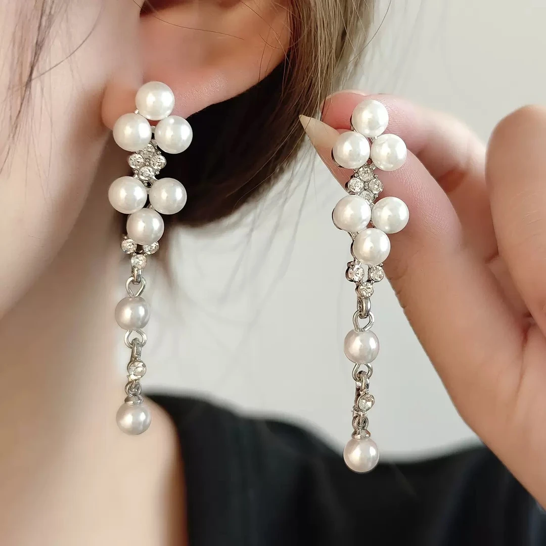 铜合金耳饰 时尚气质轻奢百搭法式长款小众优雅素款复古耳环1367