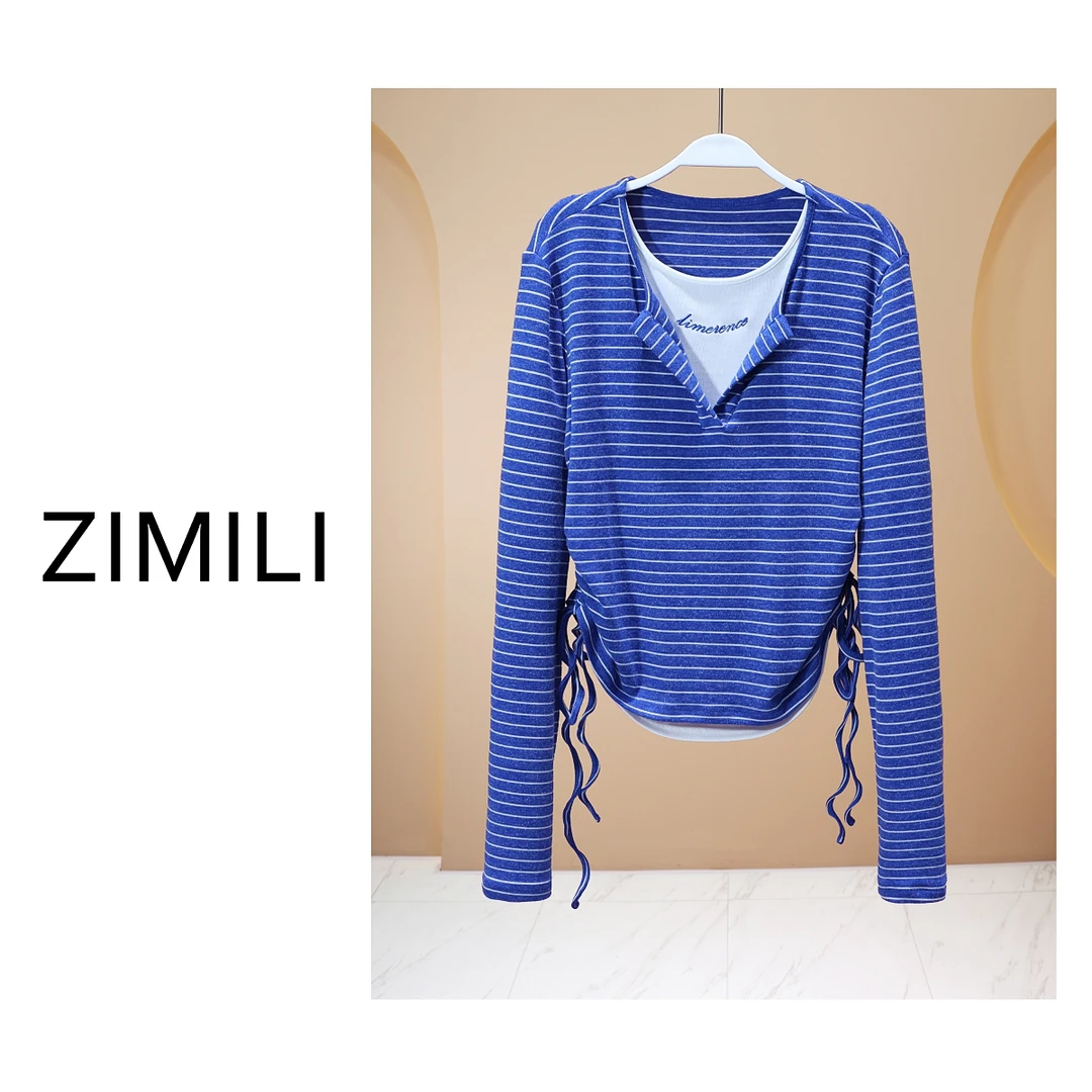 【LIANG哥女装】2025莱赛尔天丝轻薄蓝色条纹假两件高弹爽肤衣6265