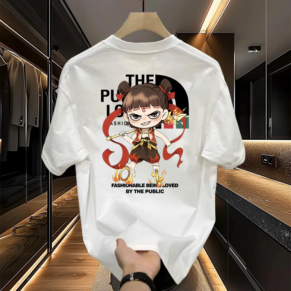 美式痞帅重磅纯棉短袖-LOVED标版风火轮哪吒潮牌宽松百搭圆领上衣