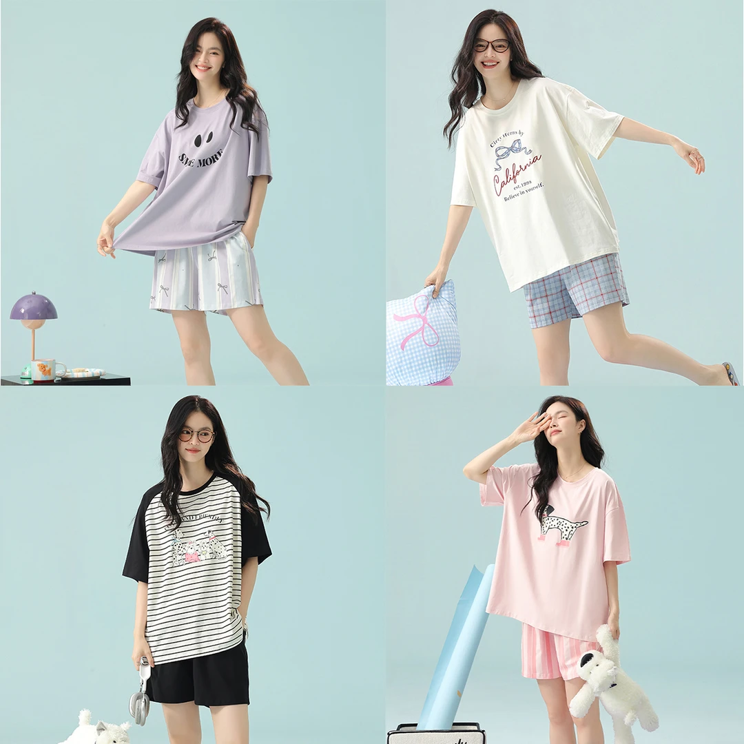 La seule【女款合集】夏季纯棉女士睡衣套装套头可外穿全棉家居服