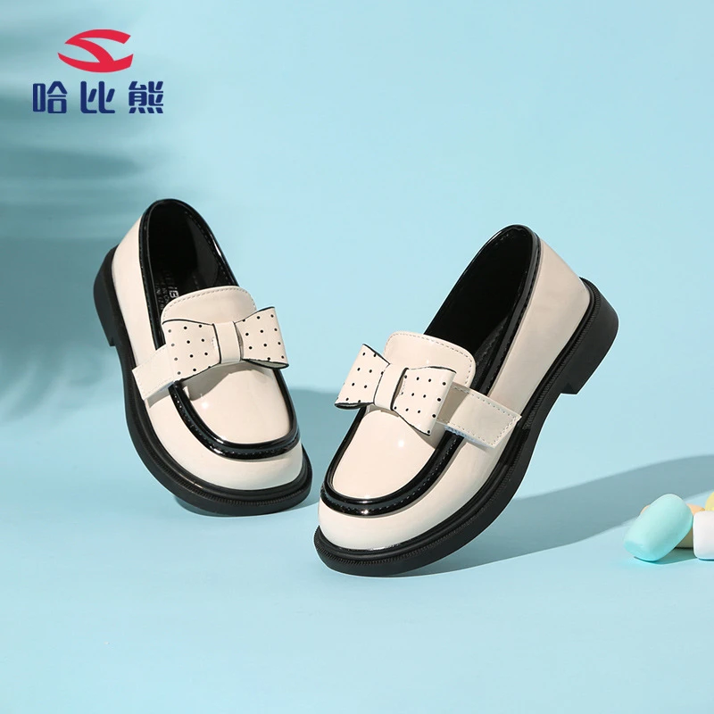 哈比熊童鞋2023春季公主鞋浅口小皮鞋女童休闲单鞋魔术贴现货代发