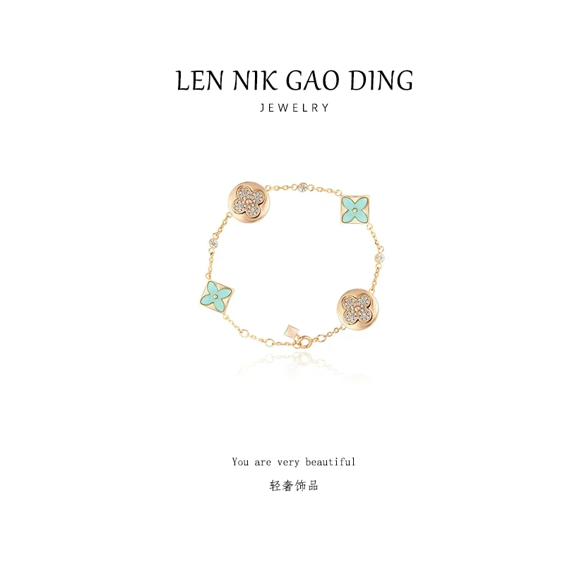 合金合成锆石手链 lennik/lennik-LN经典轻奢百搭蓝色老花手链