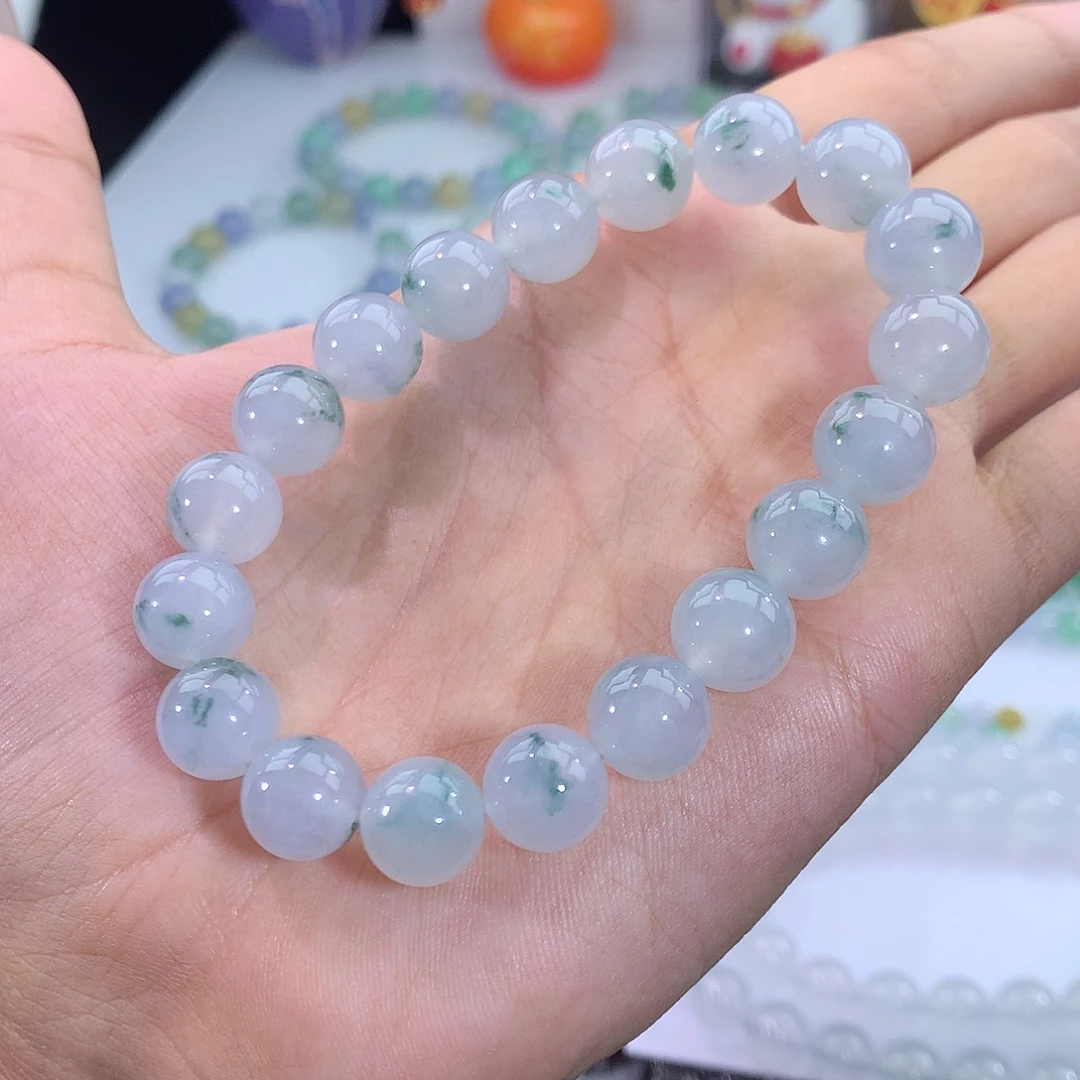翡翠未镶嵌手链7号 冰飘花手串
