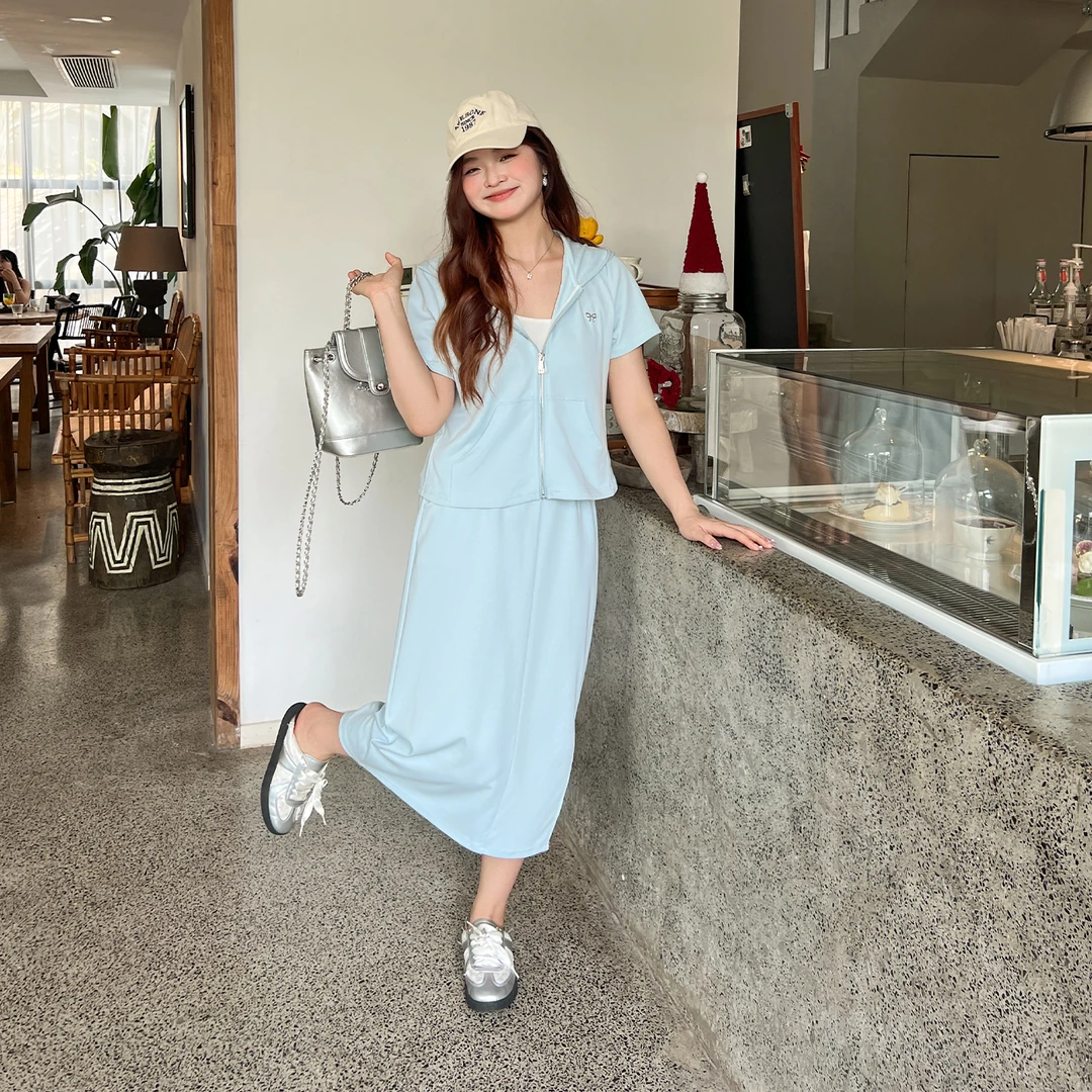 42-清大码百分百时尚显瘦百搭舒适短袖/半裙休闲套装1097