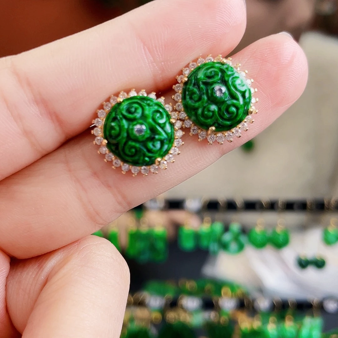 翡翠银S925镶嵌耳饰