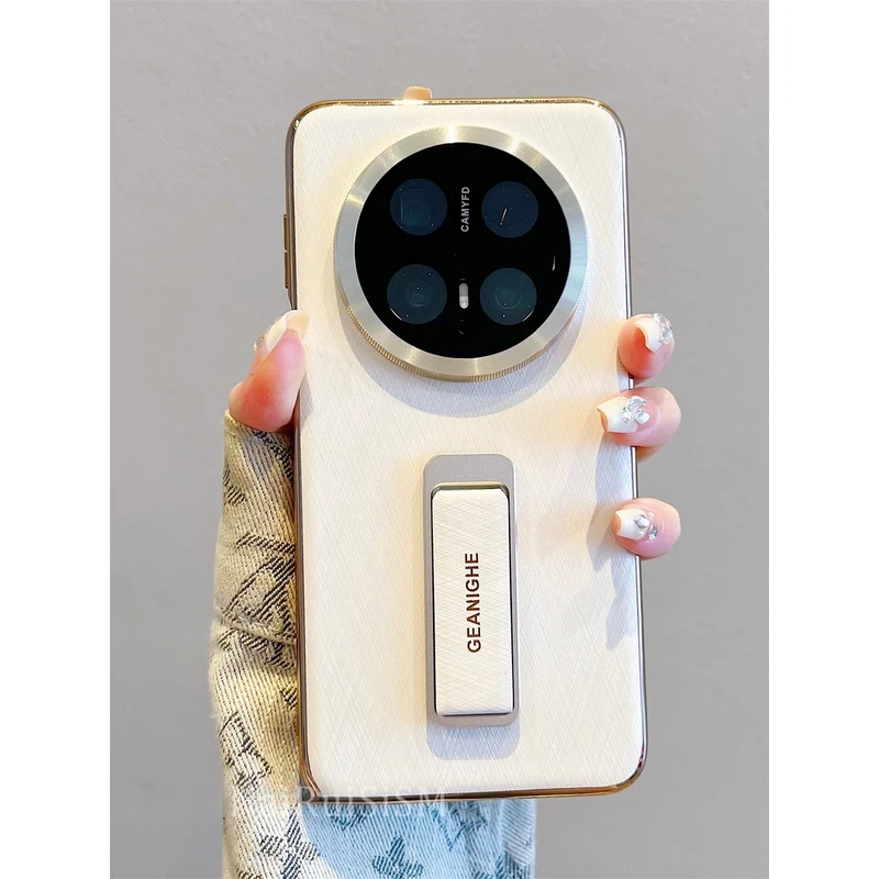 高档商务秒变金丝银锦皮纹腕带支架适用华为Mate70pro手机壳60pro