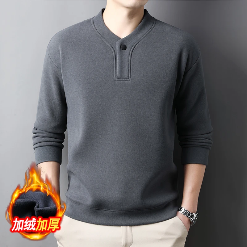 Mexican/稻草人男士秋冬季高档纯色德绒卫衣半高领保暖双面绒打底