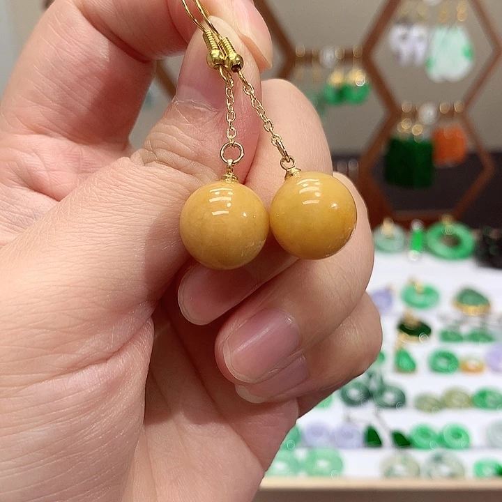 银S925镀金镶嵌翡翠耳饰