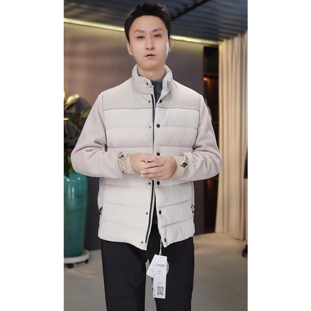 冬季白鹅绒男款立体拼接抓绒轻便保暖立领羽绒服 S长67左右