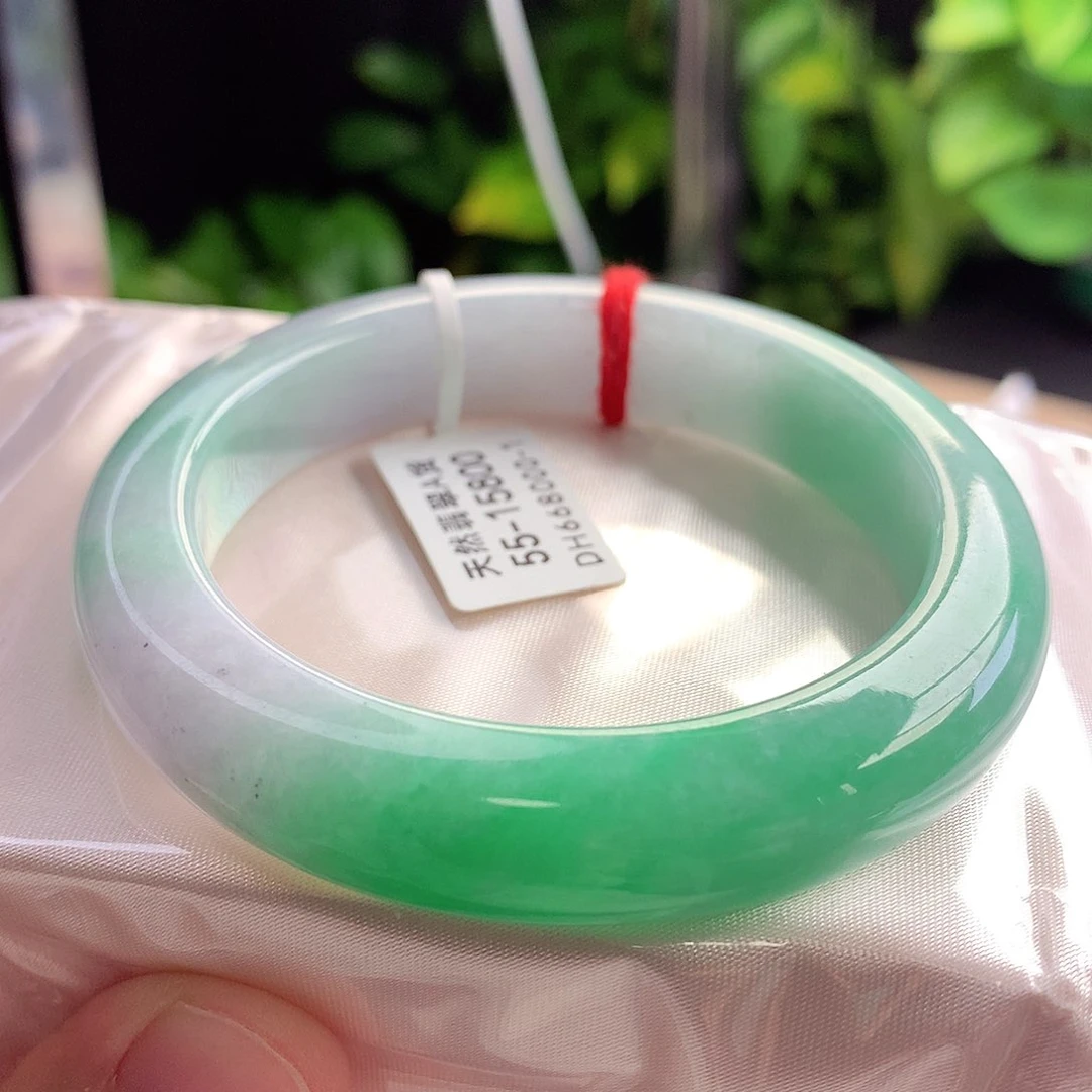 未镶嵌手镯翡翠55-56圈口白底青经典名镯对标中万色调3号