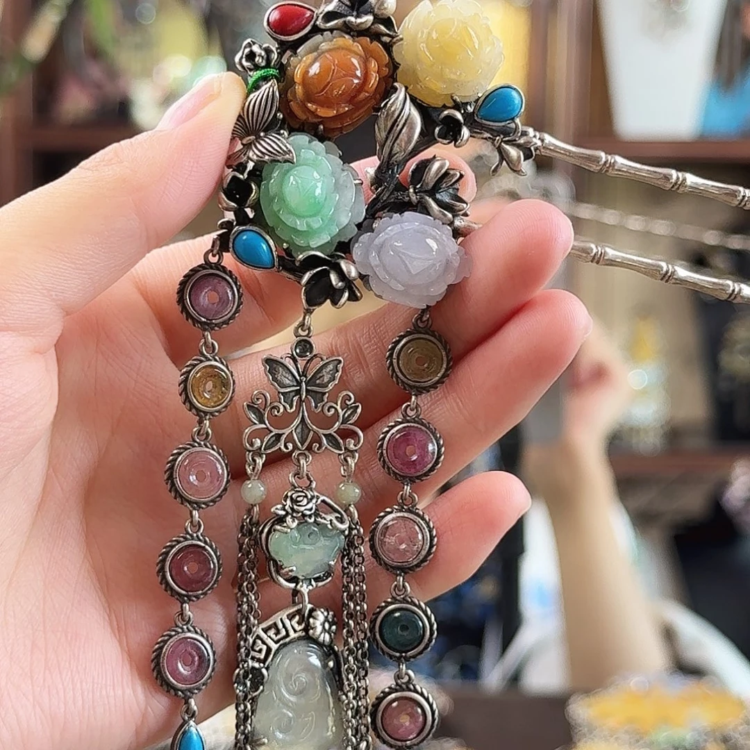 翡翠银S925镶嵌发饰