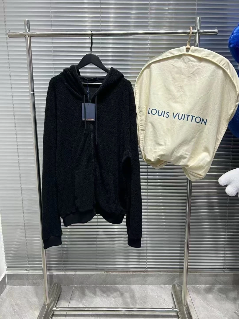 Louis Vuitton 23fw爆款浮雕满印黑色毛巾拉链帽衫 xxl尺码/全新