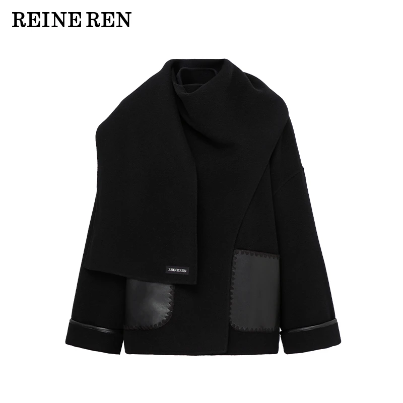 REINEREN设计师任茜秋冬解构式围脖短款双面呢外套