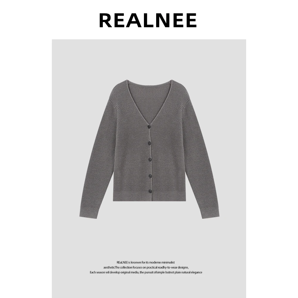 【REALNEE】设计款圆领极简保暖毛衣开衫RLMMP4MY09247