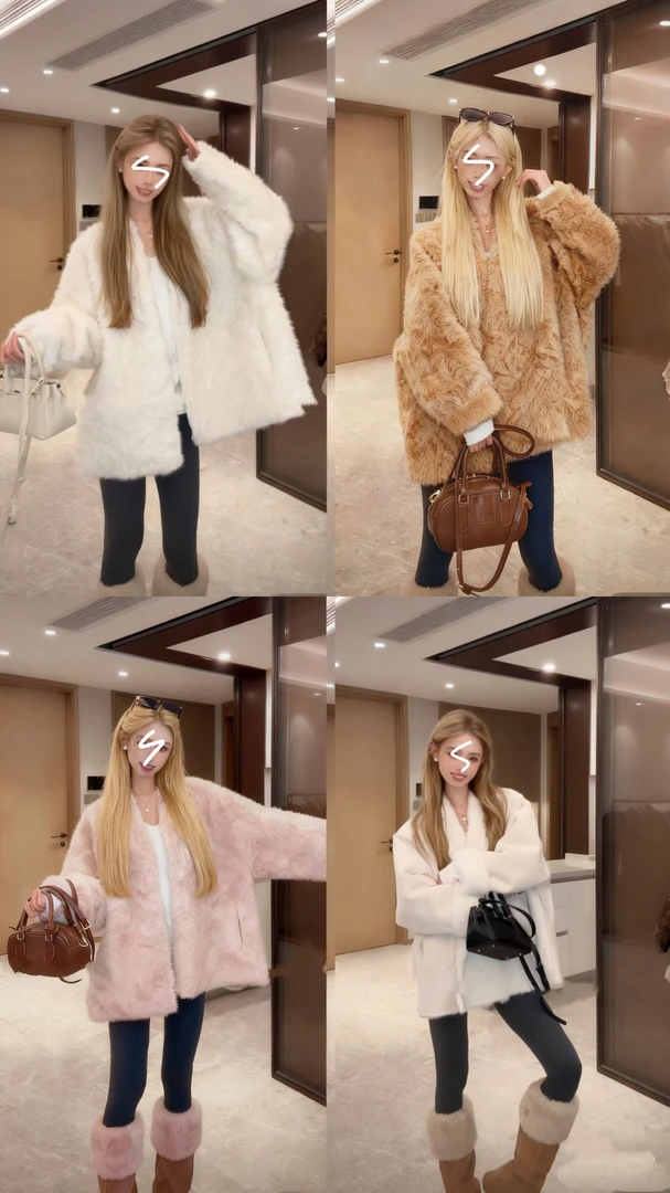 秋冬新款定制双面穿环保小湖羊气质慵懒风加厚毛毛外套女