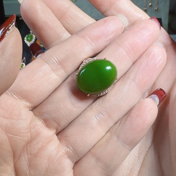 和田玉（碧玉）戒指银S925镶嵌