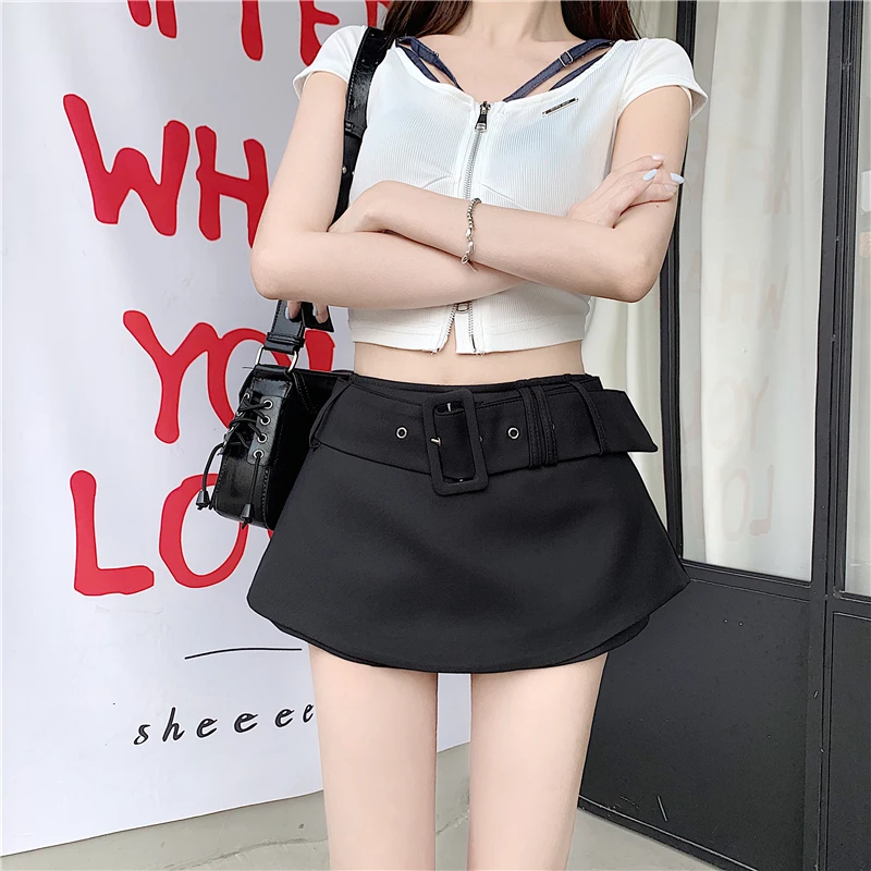 美式宽腰带半身裙女春季新款防走光低腰裙裤a字裙辣妹包臀短裙裤