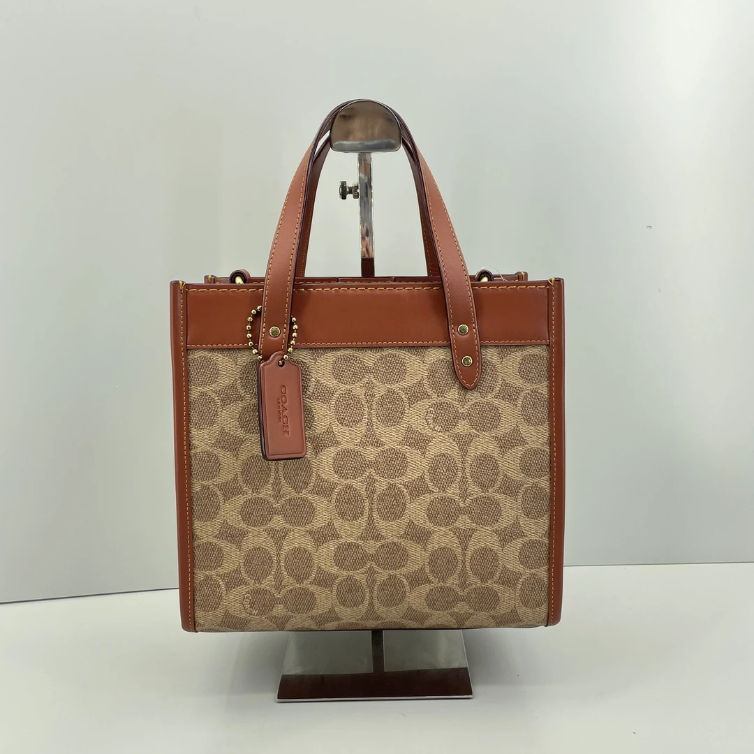 99新 COACH/蔻驰 field22红棕老花马拉车小方托22X20X11cmM021301