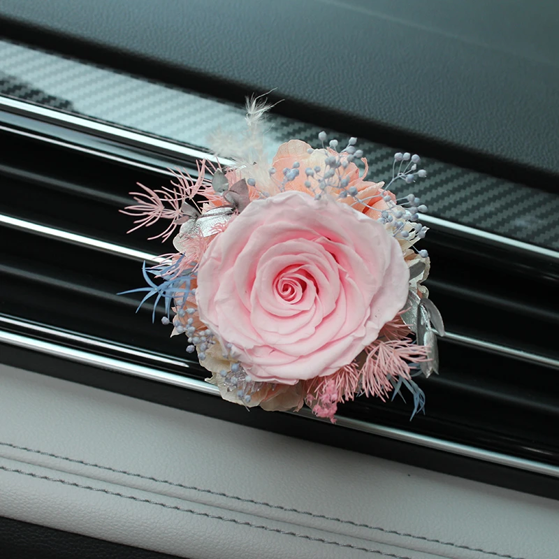 真花永生花玫瑰干花扩香器车载香薰高级汽车内饰出风口装饰品礼品