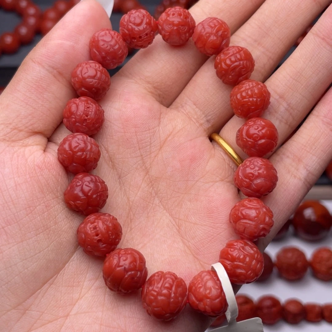 南红玛瑙未镶嵌手串Y11mm顶品哑光锦红貔貅手串