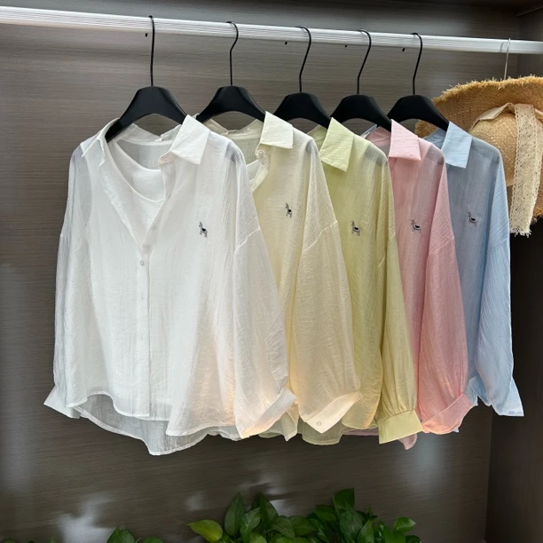 0853#刺绣防晒衬衫外套女上衣薄款春夏开衫外搭夏季宽松长袖衬衣