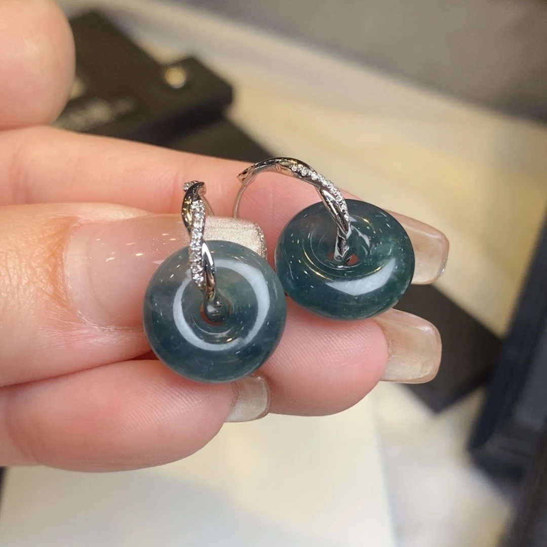 翡翠耳饰18K金镶嵌甜甜圈