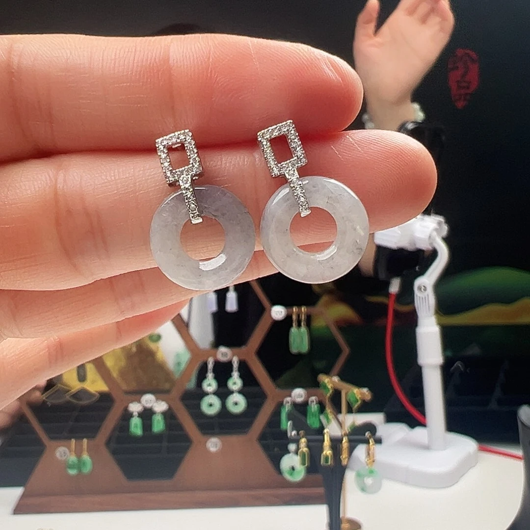 银S925镶嵌翡翠耳饰
