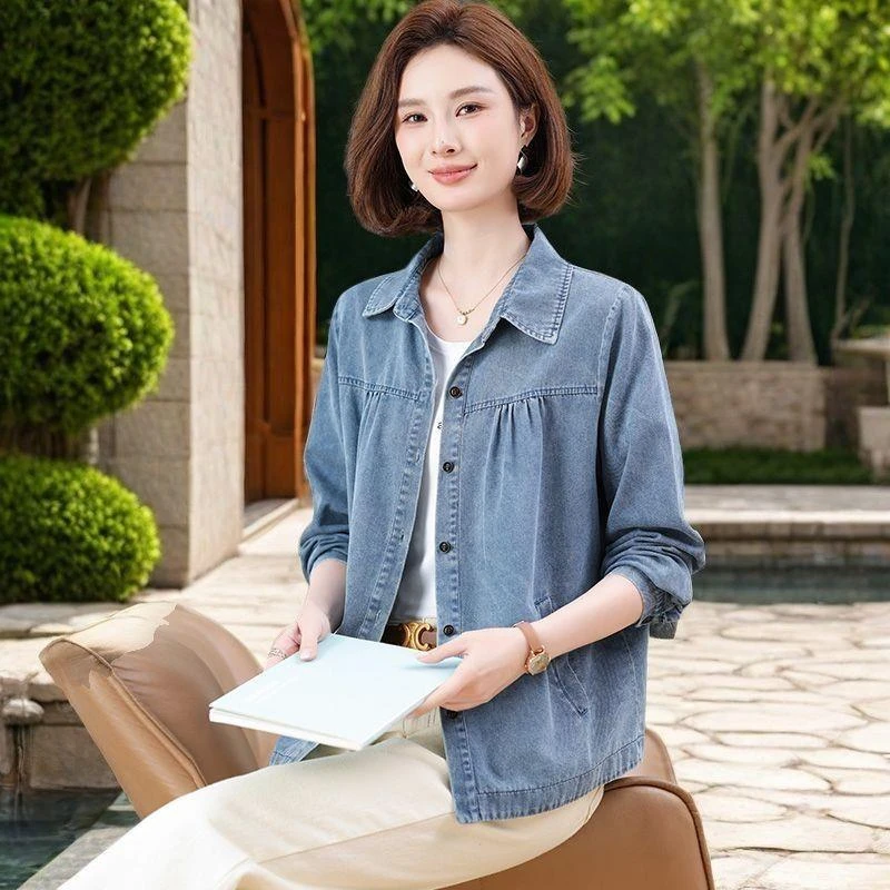 妈妈时尚外套牛仔休闲2025春夏新款宽松衬衫中老年百搭上衣洋气潮
