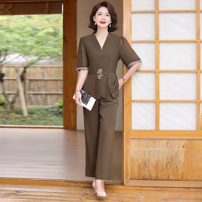 9661-套装上新！夏季新款新中式中国风轻奢女神范气质妈妈装（A仓）