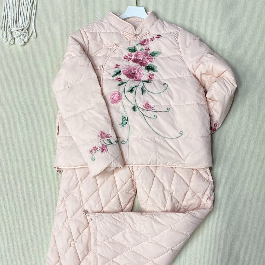 单色 中式高定复古刺绣棉服套装新疆棉6667保暖冬季绣花时尚